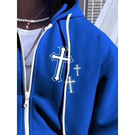 Men's Fashion Cross Print Long Sleeve Hoodie - Classic Zip-Up Design, Casual Style, Ideal For Fall And Winter Men's Fashion Cross Print Long Sleeve Hoodie - Classic Zip-Up Design, Casual Style, Ideal For Fall And Winter