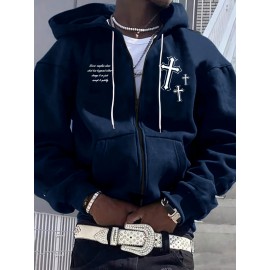 Men's Fashion Cross Print Long Sleeve Hoodie - Classic Zip-Up Design, Casual Style, Ideal For Fall And Winter Men's Fashion Cross Print Long Sleeve Hoodie - Classic Zip-Up Design, Casual Style, Ideal For Fall And Winter