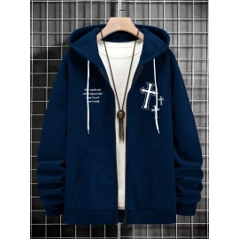 Men's Fashion Cross Print Long Sleeve Hoodie - Classic Zip-Up Design, Casual Style, Ideal For Fall And Winter Men's Fashion Cross Print Long Sleeve Hoodie - Classic Zip-Up Design, Casual Style, Ideal For Fall And Winter