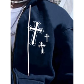 Men's Fashion Cross Print Long Sleeve Hoodie - Classic Zip-Up Design, Casual Style, Ideal For Fall And Winter Men's Fashion Cross Print Long Sleeve Hoodie - Classic Zip-Up Design, Casual Style, Ideal For Fall And Winter