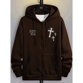 Men's Fashion Cross Print Long Sleeve Hoodie - Classic Zip-Up Design, Casual Style, Ideal For Fall And Winter Men's Fashion Cross Print Long Sleeve Hoodie - Classic Zip-Up Design, Casual Style, Ideal For Fall And Winter