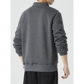 Men's Cozy Fleece-Lined Stand Collar Sweatshirt - Casual Cotton Blend, Long Sleeve Pullover for Fall & Winter Men's Cozy Fleece-Lined Stand Collar Sweatshirt - Casual Cotton Blend, Long Sleeve Pullover for Fall & Winter