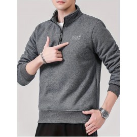 Men's Cozy Fleece-Lined Stand Collar Sweatshirt - Casual Cotton Blend, Long Sleeve Pullover for Fall & Winter Men's Cozy Fleece-Lined Stand Collar Sweatshirt - Casual Cotton Blend, Long Sleeve Pullover for Fall & Winter