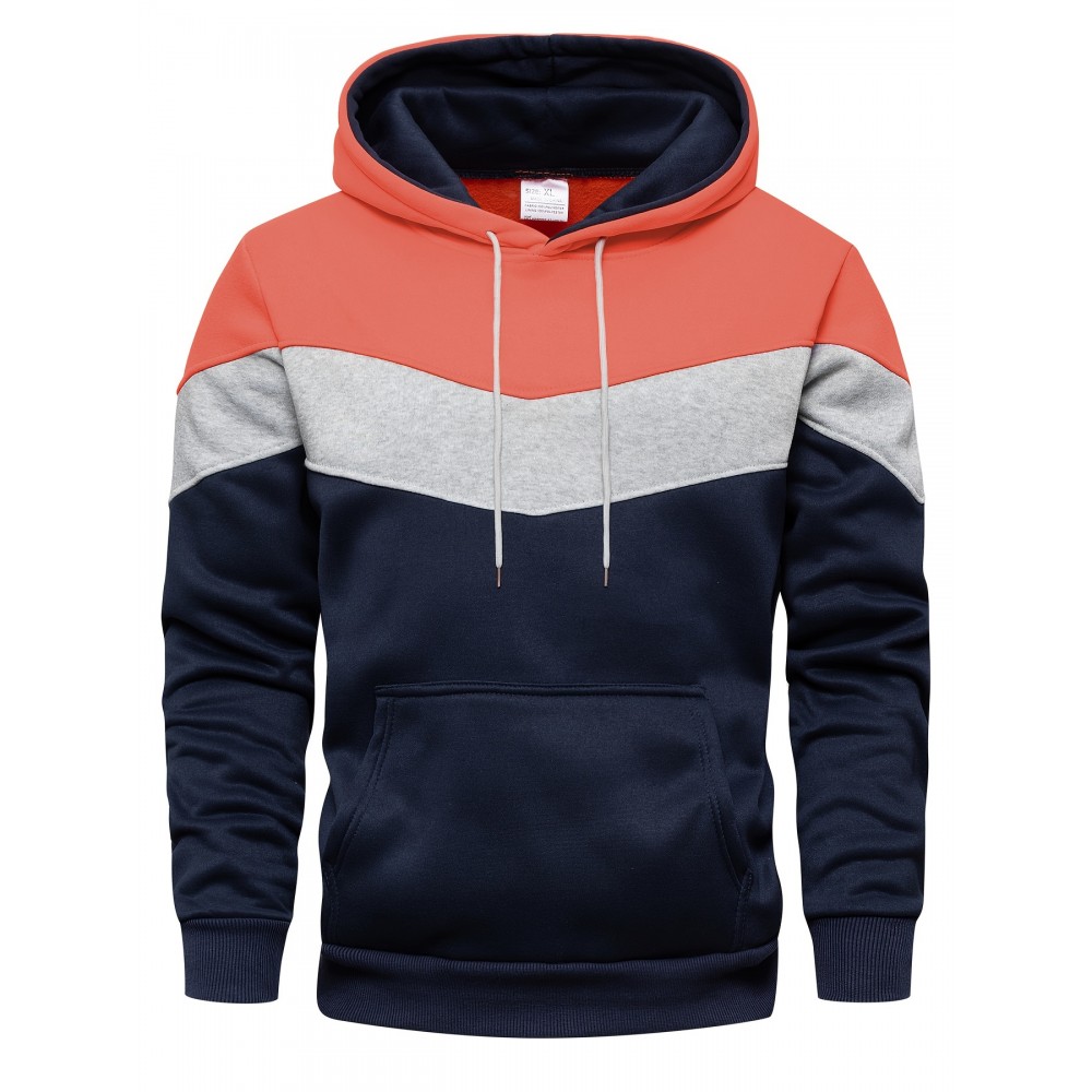 Men's Color Block Hoodie with Kangaroo Pocket and Drawstring - Comfortable and Stylish Sweatshirt for Spring and Fall Men's Color Block Hoodie with Kangaroo Pocket and Drawstring - Comfortable and Stylish Sweatshirt for Spring and Fall
